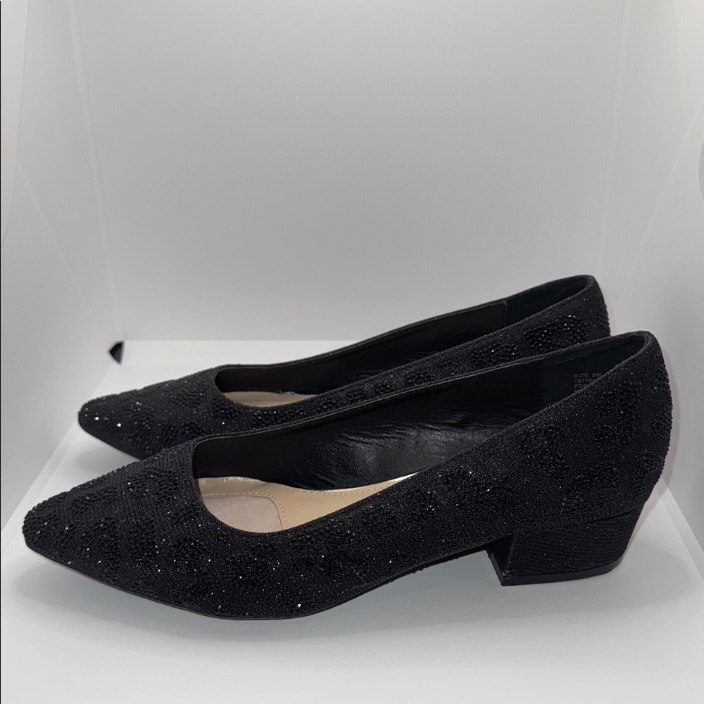 Carolyn Tucker Black Rhinestone Pumps Heel Women’s 8 Wide 8W - Picture 3 of 12